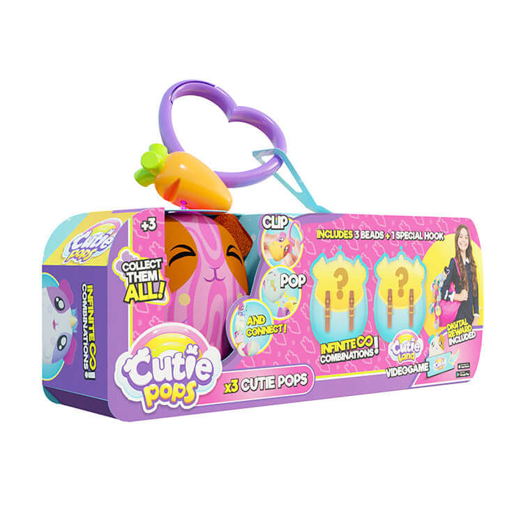 "Cutie Pops 3-Pack Surprise Mini Plush with Heart Clip and Beads for Customizing Accessories"