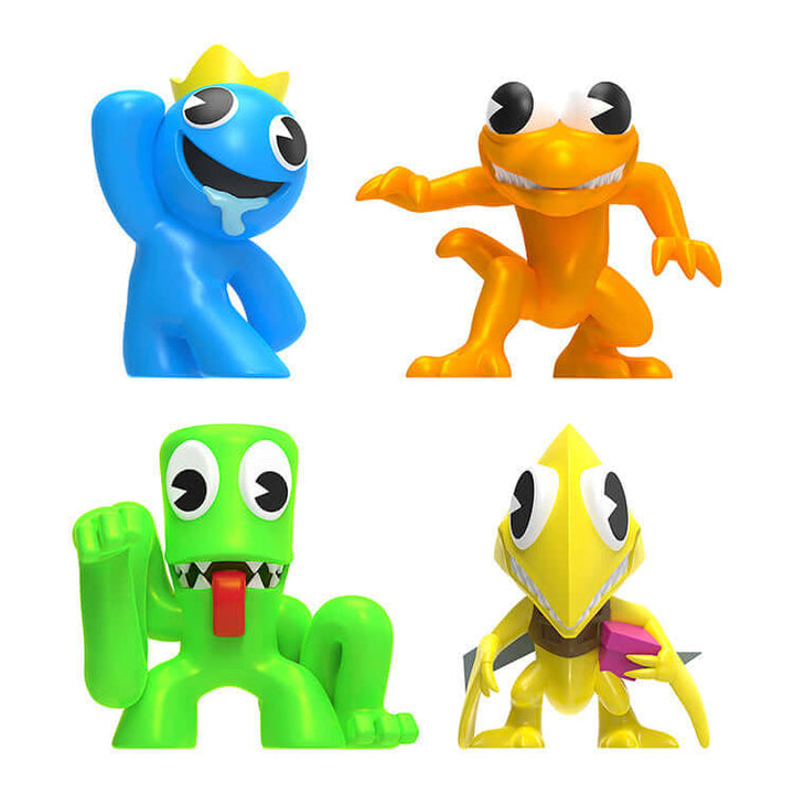 Rainbow Friends Series 2 Collector Figure 4-Pack featuring Blue, Green, Orange, and Yellow characters with neon finish.