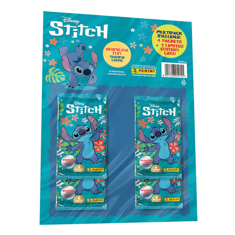 Stitch Trading Card Collection multipack featuring four packets and one limited edition card from Panini.