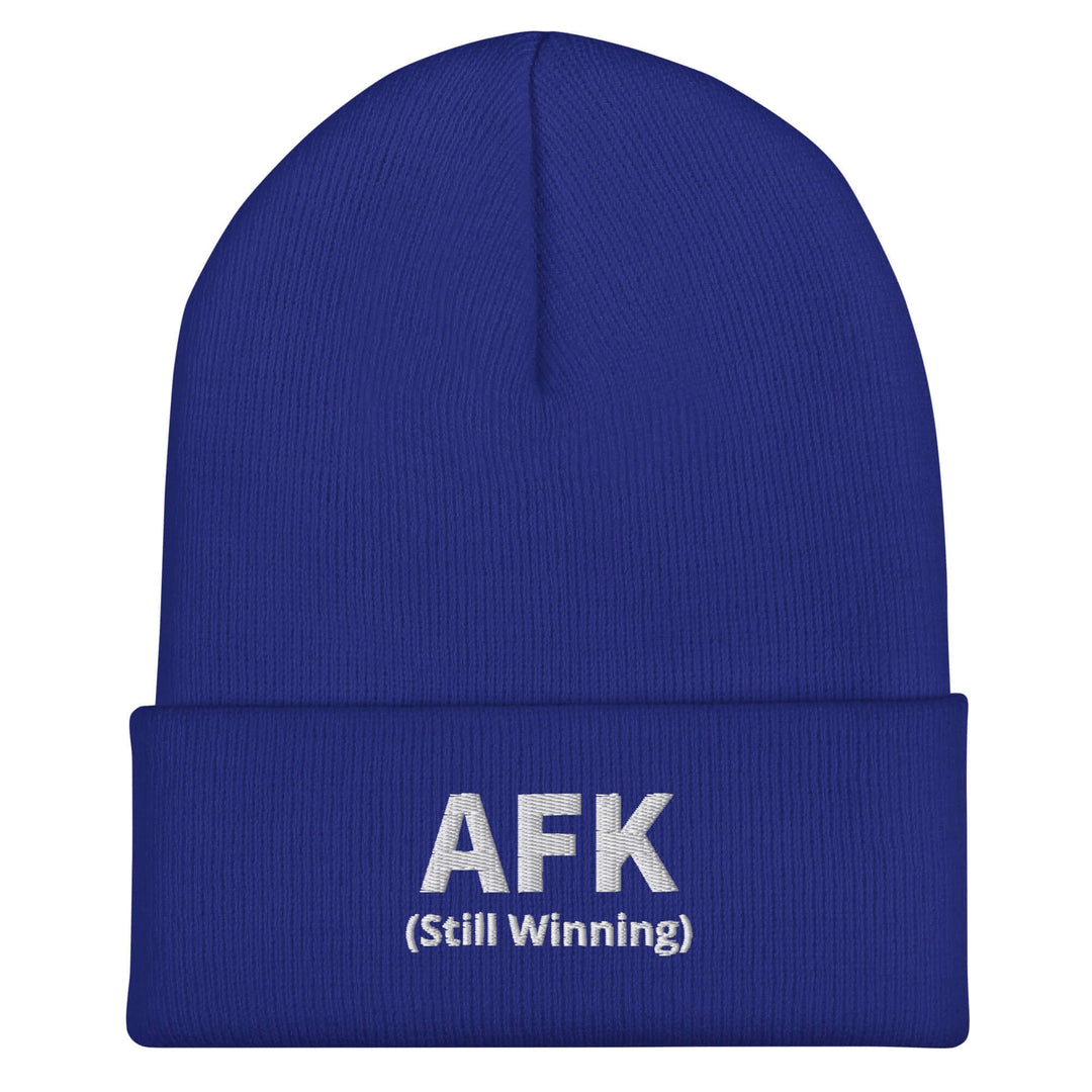 AFK cuffed beanie in blue with embroidered text &