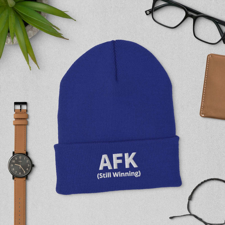 AFK cuffed beanie in blue color with the text &