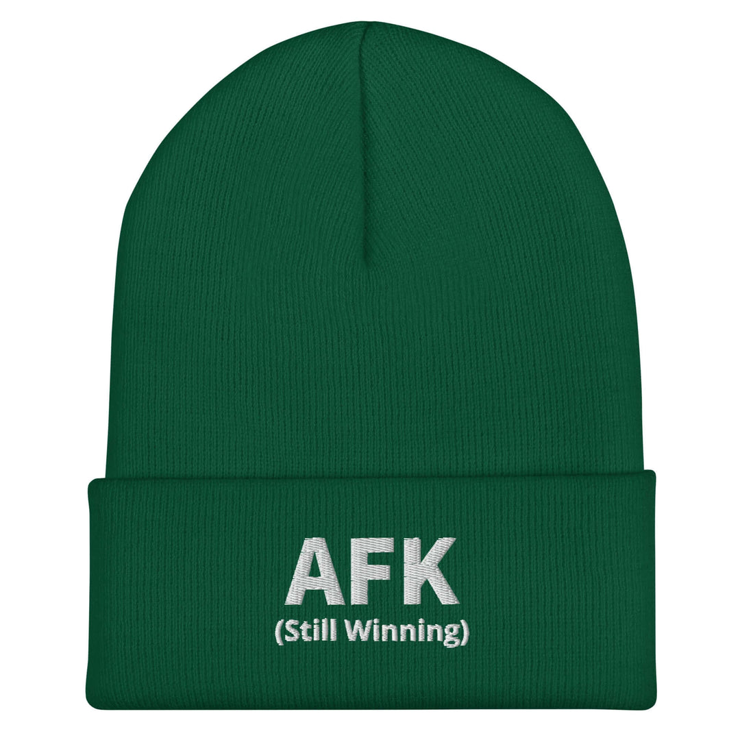 AFK cuffed beanie in green with embroidered text &