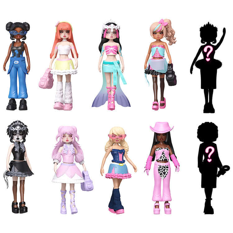 Dress To Impress Series 2 Mystery Doll Pack showcasing diverse posable dolls in stylish outfits.