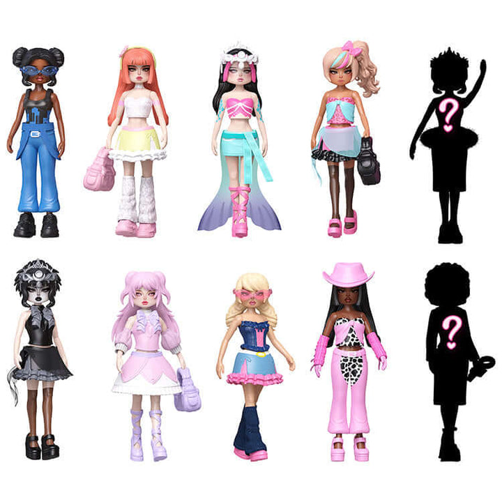 Dress To Impress Series 2 Mystery Doll Pack showcasing diverse posable dolls in stylish outfits.