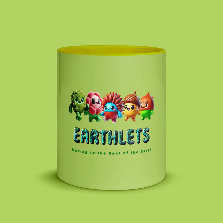 Earthlets mug with colorful characters and logo, made from sturdy ceramic, ideal for custom designs.