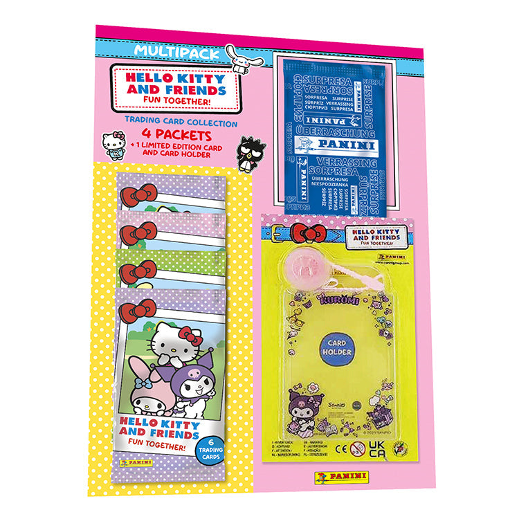 Hello Kitty Trading Card Collection multipack with limited edition card and card holder, featuring iconic characters.