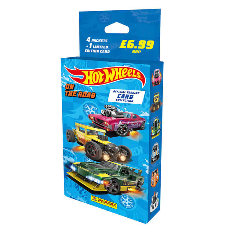Hot Wheels On The Road Trading Card Collection box featuring cars and limited edition card for fans and collectors.