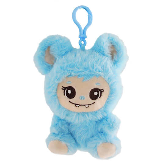 LaBabies 4" collectible plush keychain in blue with a cute face and bear ears, perfect for backpacks and cuddles.