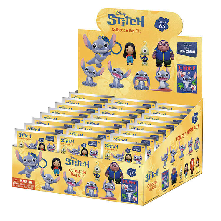 Lilo & Stitch Movie 3D Collectable Keychains display featuring various characters and designs.
