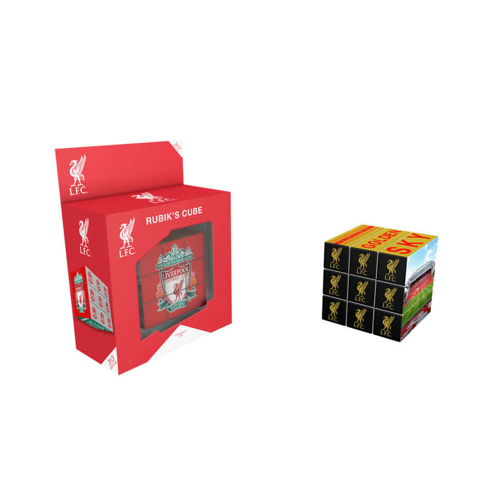 Liverpool Rubik's Cube featuring vibrant packaging showcasing Liverpool FC colors and logo.