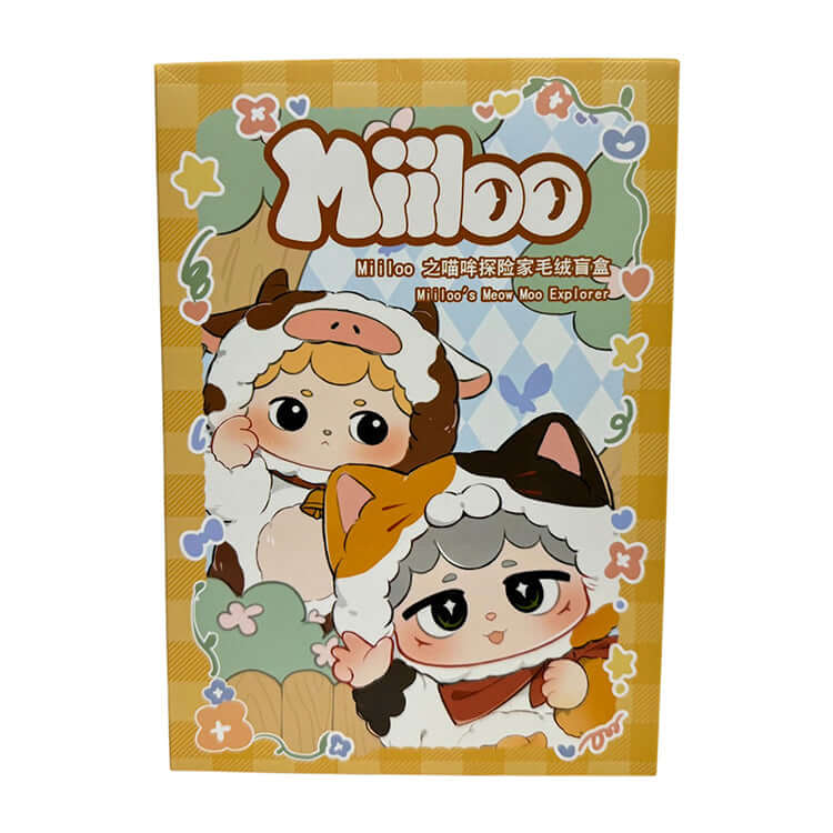 Miiloo Series 1 Blind Box Vinyl Plush characters on a bright yellow packaging, featuring kawaii styles and cute expressions.
