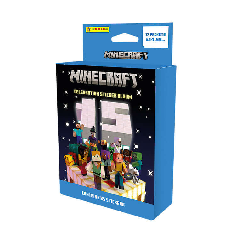 Panini Minecraft 15th Celebration Sticker Album Box with Characters on Cover