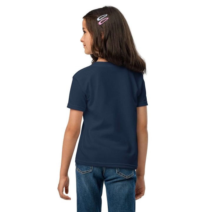Back view of a child wearing the Oddy Pro Youth t-shirt in navy, showcasing its modern fit and comfort.
