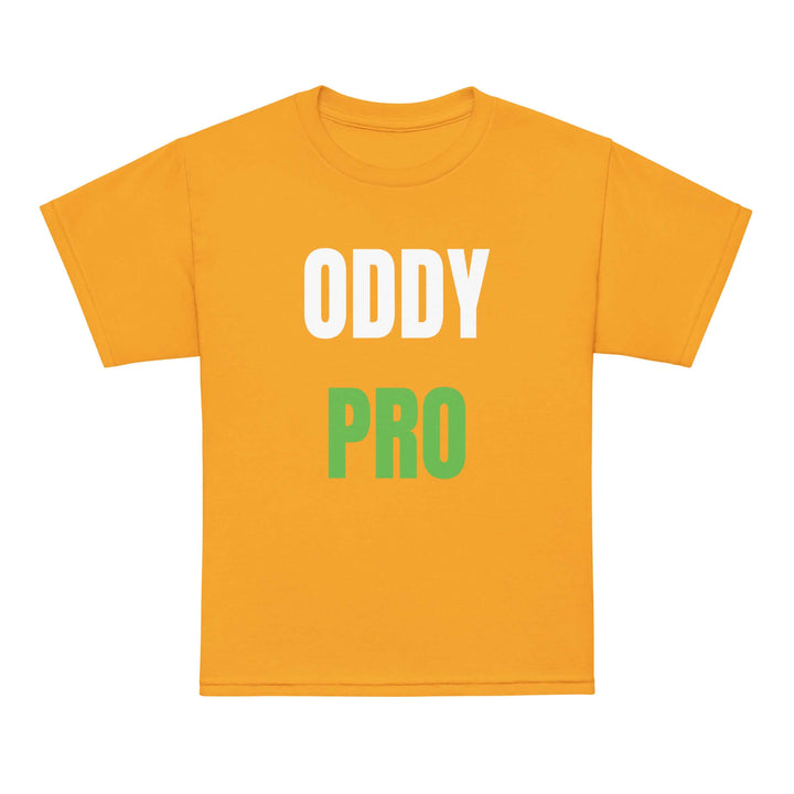 Oddy Pro Youth t-shirt in vibrant yellow color with bold graphic design, perfect for kids&