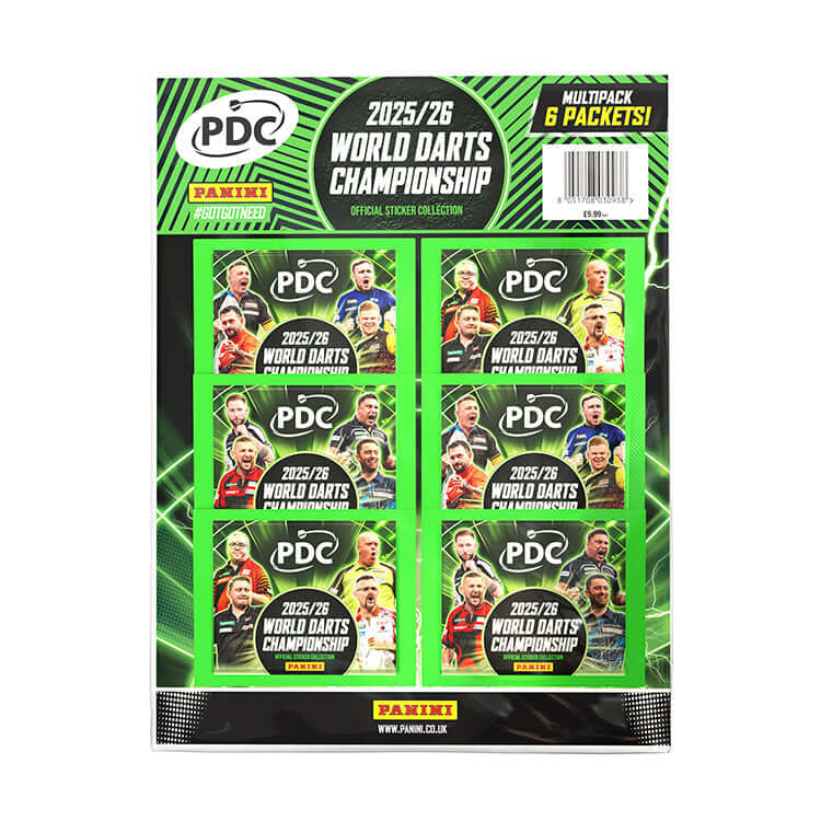 PDC 2026 World Championship Darts Sticker Collection multipack with six packets for collectors.