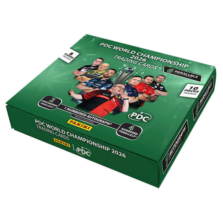 PDC World Championship Darts 2026 Trading Card Collection Premium Box featuring player autographs and trading cards.