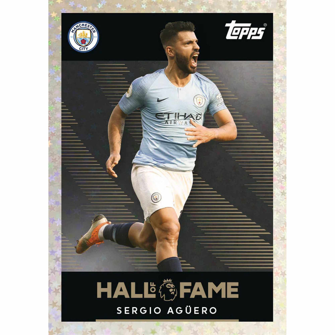 Sergio Agüero Premier League 2026 Stickers Starter Pack Hall of Fame card featuring Manchester City.