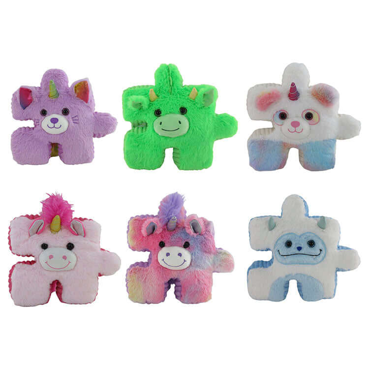 Colorful Squishy Pluzzles Fantasy 10" Plush Assortment featuring six unique plush characters.