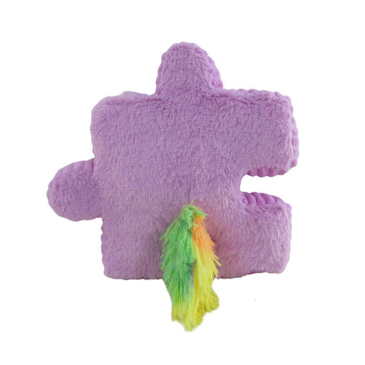 Back view of a purple Squishy Pluzzles Fantasy 10" Plush Assortment with a colorful rainbow tail.