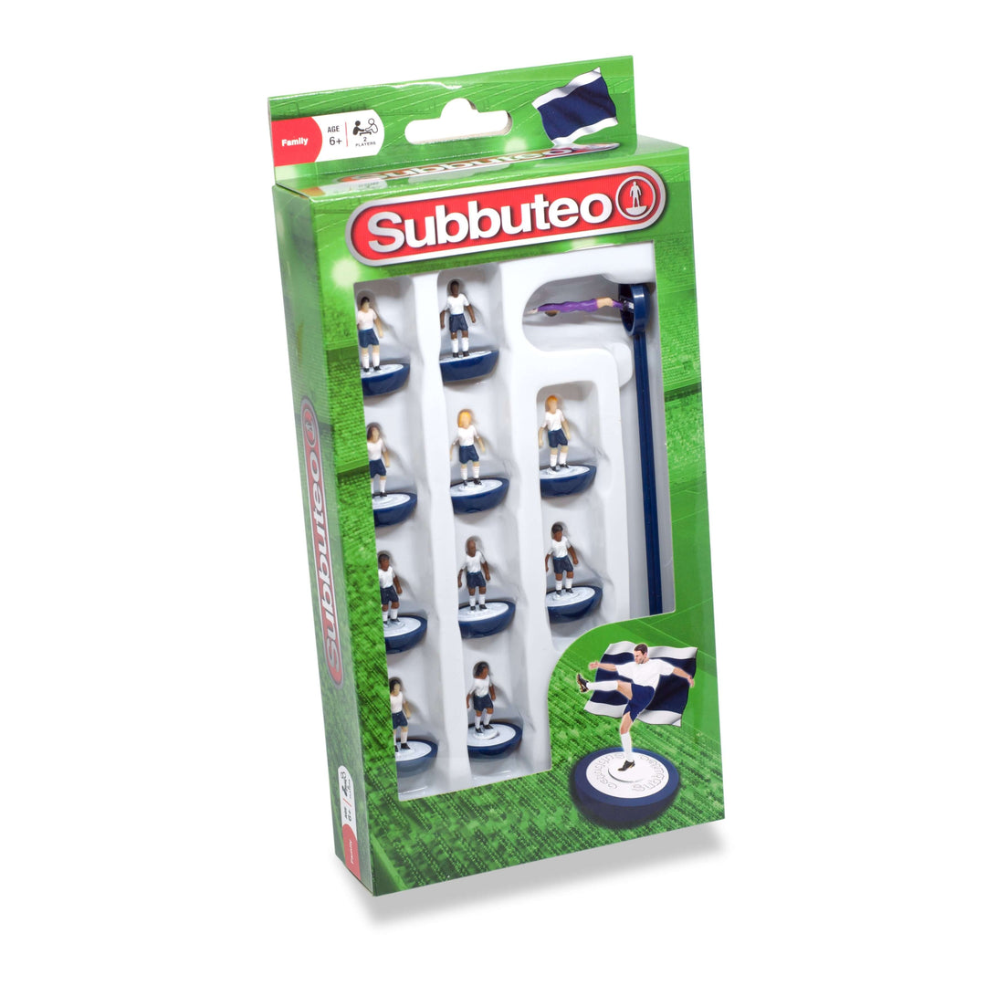 Subbuteo White and Blue Kit Players packaging with football figures and accessories.