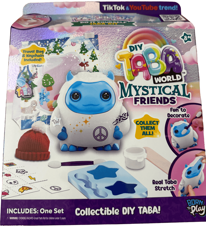 Taba World Make & Display Mystical Friends keyring craft set with colorful squishy character and travel bag.