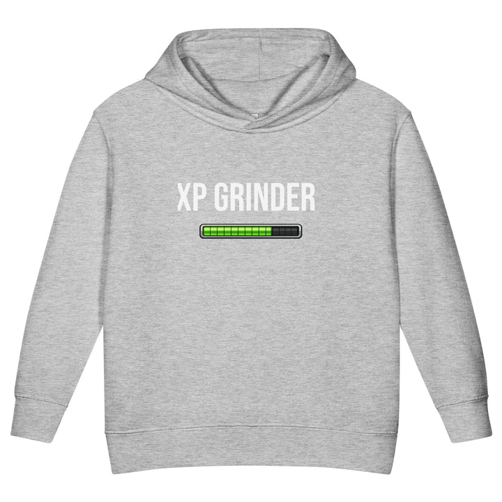 XP Grinder Toddler fleece pullover hoodie featuring a progress bar design in a cozy grey fabric.