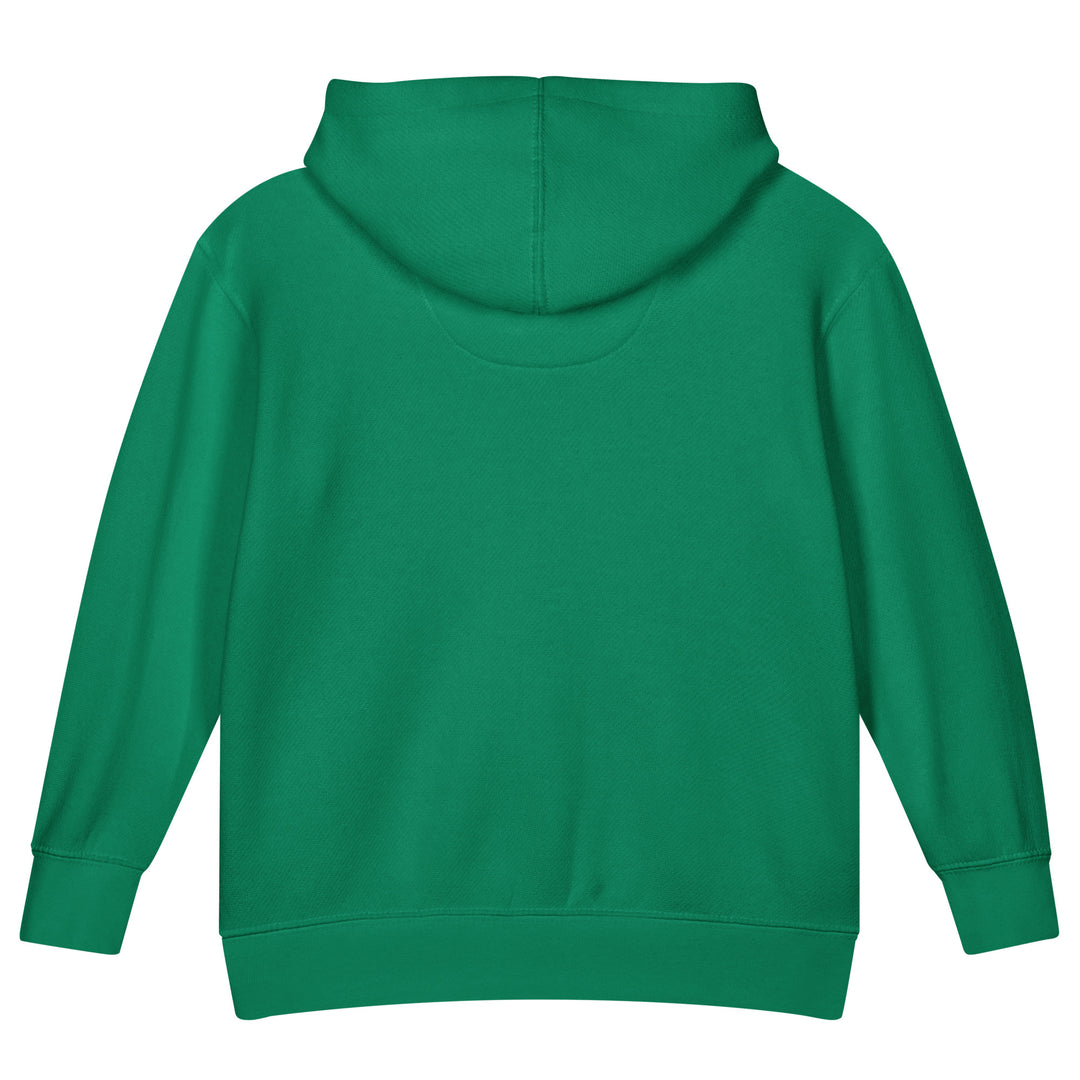 Back view of XP Grinder Toddler fleece pullover hoodie in green, showcasing the cozy fleece fabric and relaxed fit.