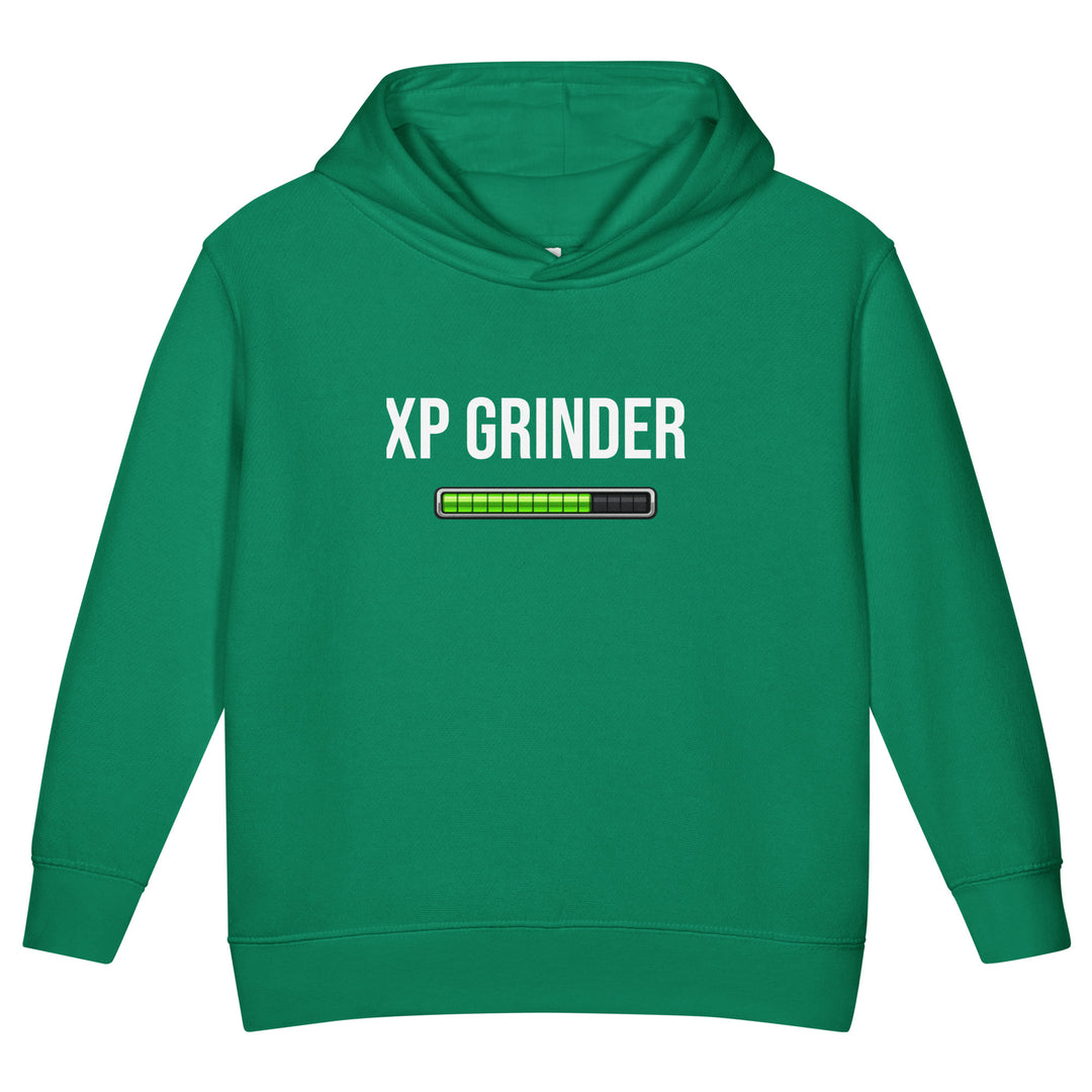 XP Grinder Toddler fleece pullover hoodie in green with progress bar graphic.