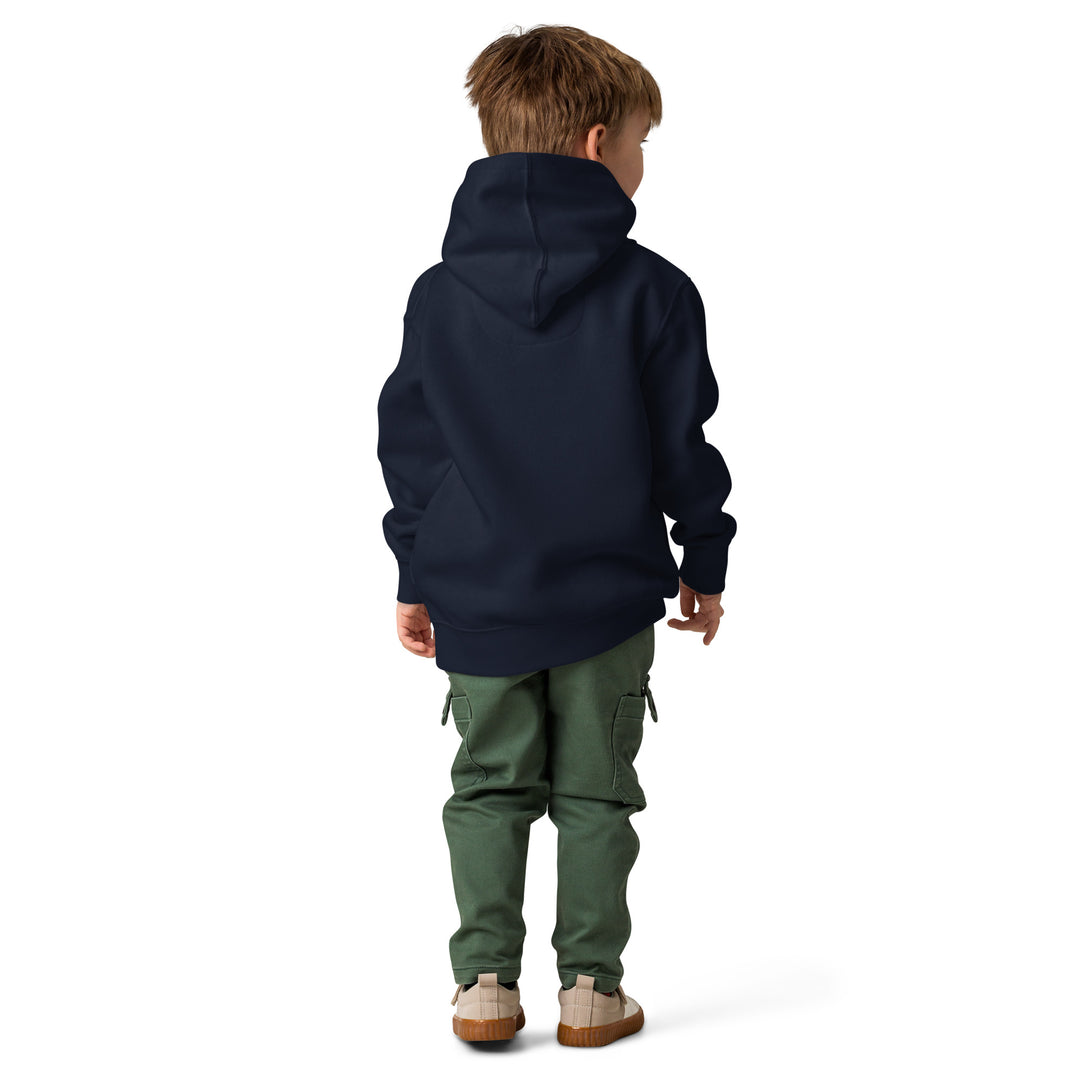 XP Grinder Toddler fleece pullover hoodie shown on a child from the back, featuring a navy color and relaxed fit.
