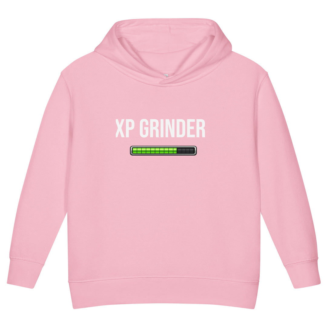 XP Grinder Toddler fleece pullover hoodie in pink with progress bar graphic.