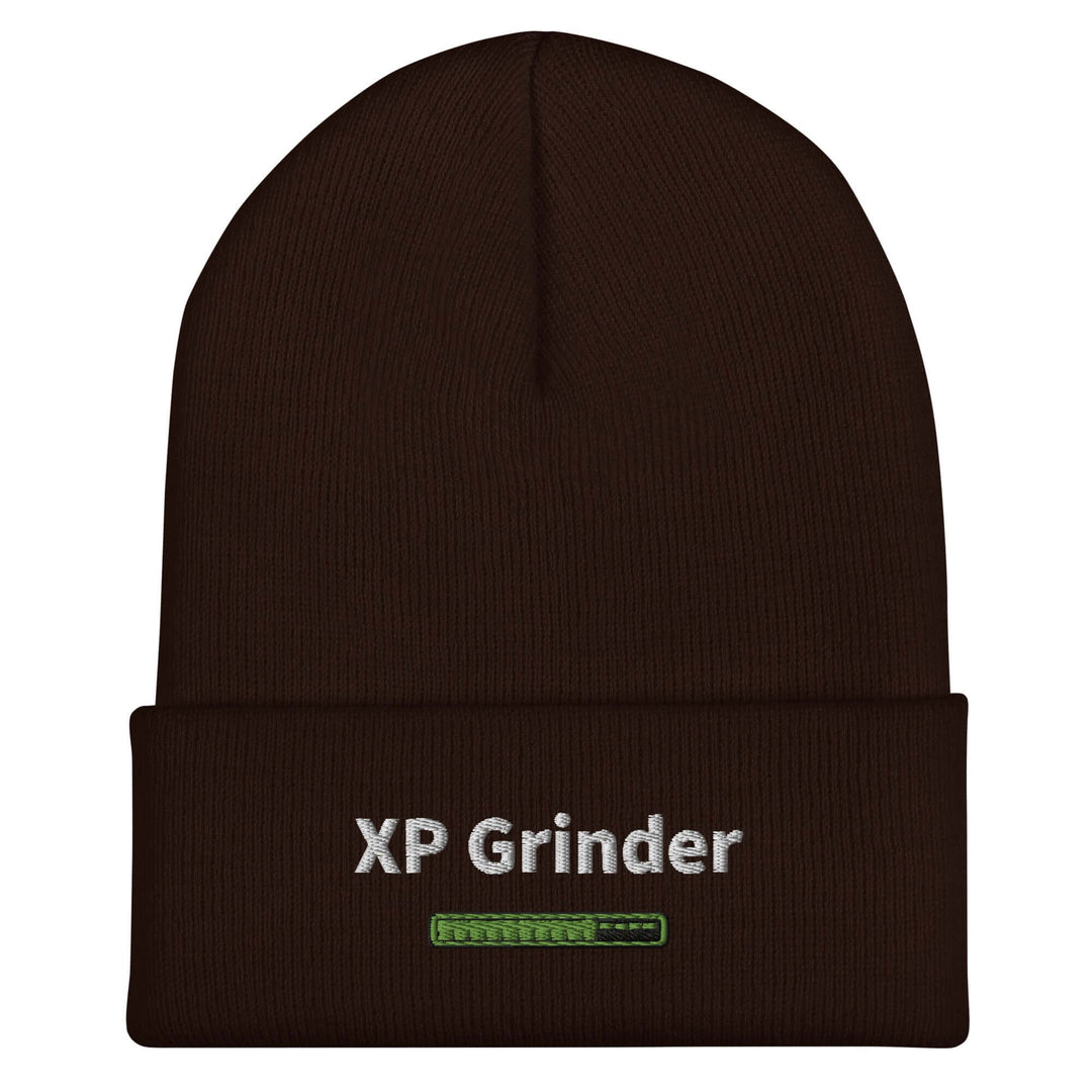 XP Grinder Cuffed Beanie in brown with embroidered logo, a stylish and warm accessory for all.
