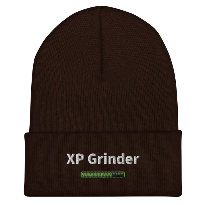 XP Grinder Cuffed Beanie in brown with embroidered logo, a stylish and warm accessory for all.