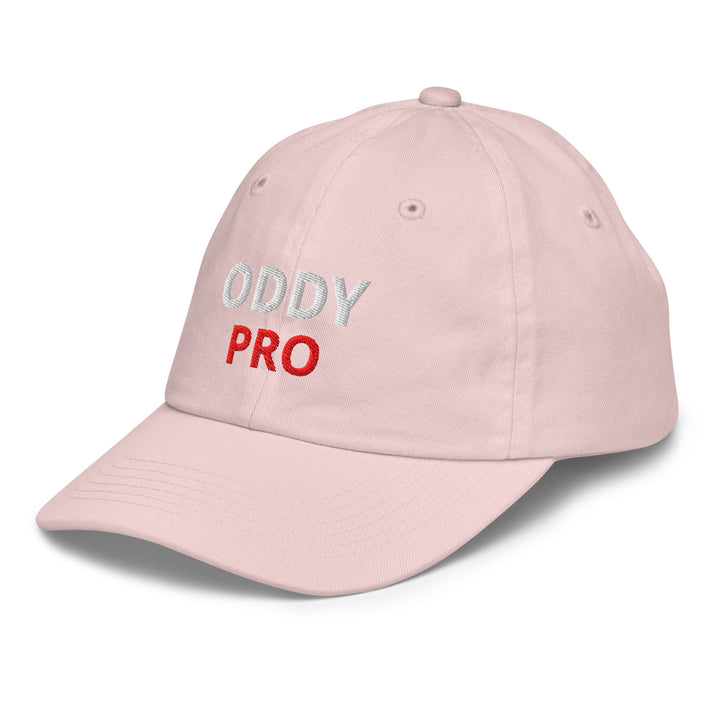Oddy Pro Youth baseball cap in pink with embroidered logo, ideal for comfortable baseball training and outdoor play.