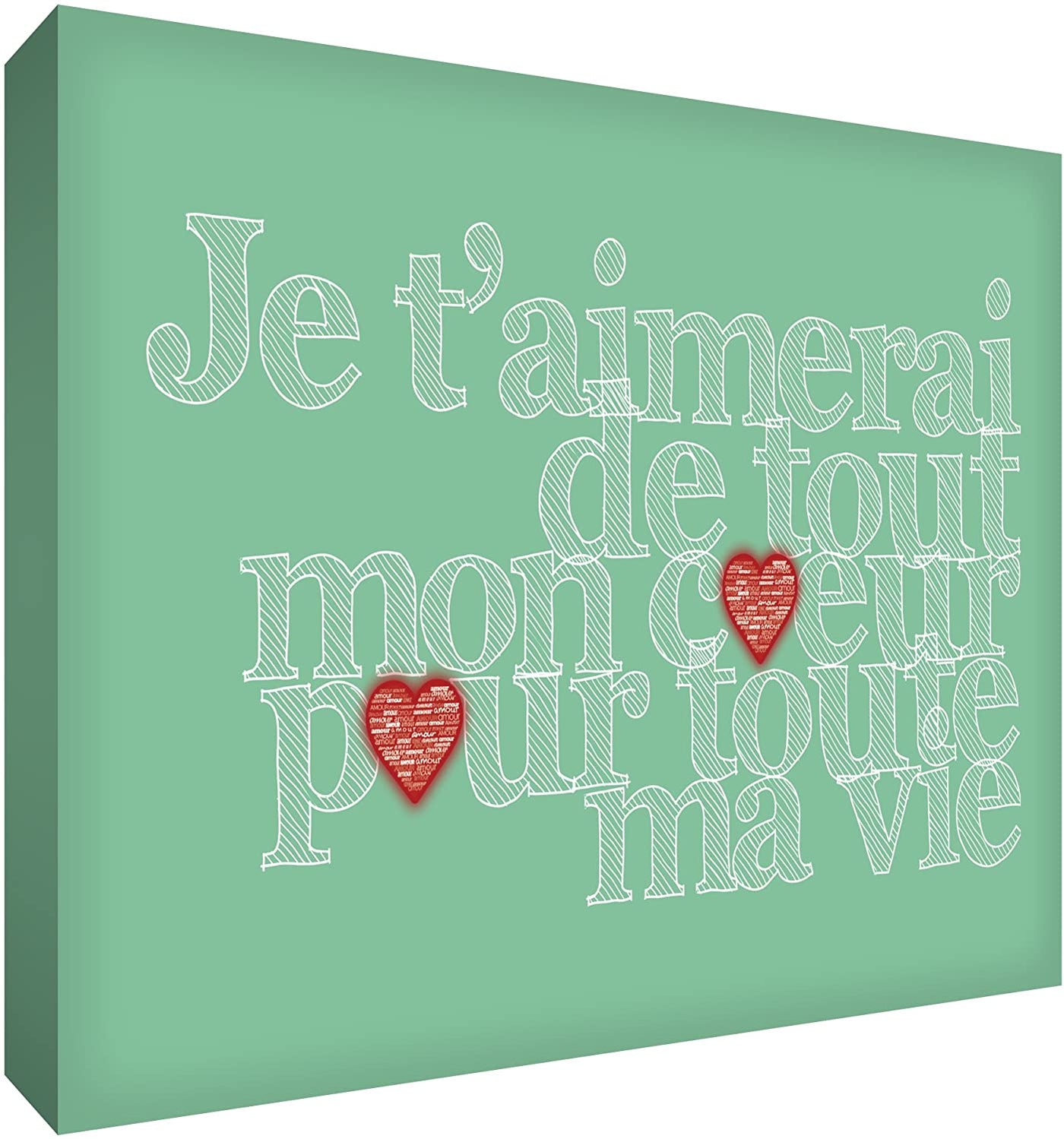 Feel Good ArtCanvas Art with French Text - J'aimerai de tout mon coeur pour toute la vieSize Name: 60 x 91 cmColour Name: Greennursery artEarthlets