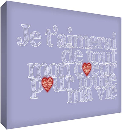 Feel Good ArtCanvas Art with French Text - J'aimerai de tout mon coeur pour toute la vieSize Name: 30 x 40 cmColour Name: Lilacnursery artEarthlets