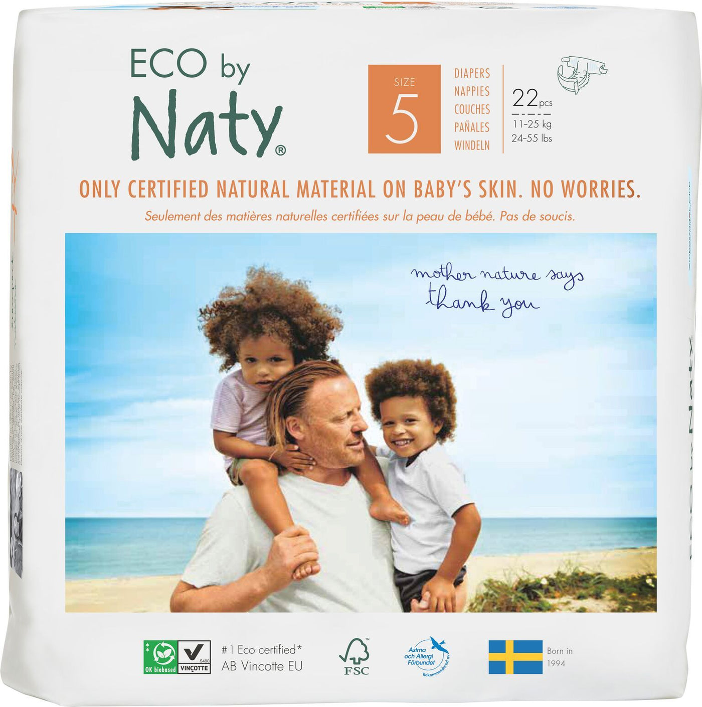 NatySize 5 Nappies - 22 packMulti Pack: 1disposable nappies size 5Earthlets